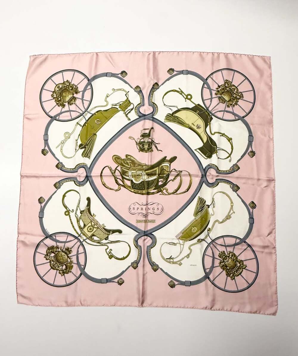 Hermes Springs Philippe Ledoux Silk Scarf Pink Carré 90